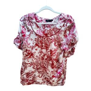 BCBGMAXAZRIA 100% silk blouse Baroque floral Print Boho Toile de Jouy pattern S